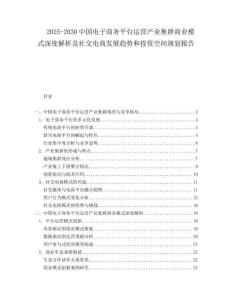 2025-2030中國電子商務平臺運營產業集群商業模式深度解析及社交電商發展趨勢和投資空間規劃報告