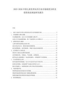 2025-2030中國兒童發育玩具行業市場現狀分析及投資效益規劃研究報告