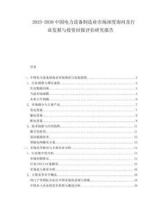 2025-2030中國電力設備制造業市場深度詢問及行業發展與投資回報評估研究報告