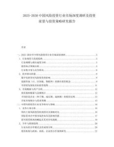2025-2030中國風險投資行業市場深度調研及投資前景與投資策略研究報告