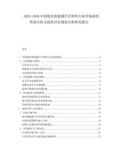 2025-2030中國廢舊新能源汽車材料行業(yè)市場現(xiàn)狀供需分析及投資評估規(guī)劃分析研究報告
