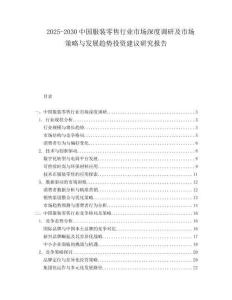 2025-2030中國服裝零售行業市場深度調研及市場策略與發展趨勢投資建議研究報告