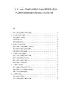 2025-2030中國電影動漫制作行業市場供需分析競爭態勢研究投資評估運營規劃未來發展方向