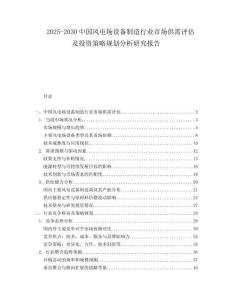 2025-2030中國風電場設備制造行業市場供需評估及投資策略規劃分析研究報告