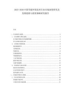 2025-2030中國(guó)節(jié)能環(huán)保技術(shù)行業(yè)市場(chǎng)深度研究及發(fā)展趨勢(shì)與投資策略研究報(bào)告