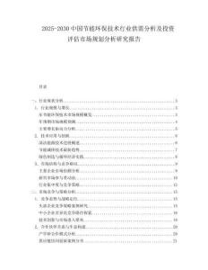 2025-2030中國節(jié)能環(huán)保技術行業(yè)供需分析及投資評估市場規(guī)劃分析研究報告