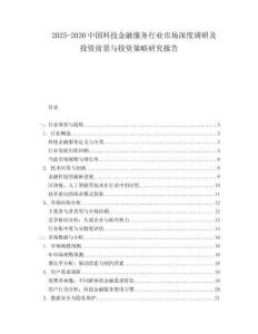 2025-2030中國(guó)科技金融服務(wù)行業(yè)市場(chǎng)深度調(diào)研及投資前景與投資策略研究報(bào)告