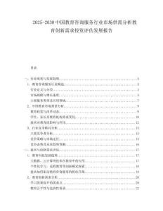 2025-2030中國(guó)教育咨詢服務(wù)行業(yè)市場(chǎng)供需分析教育創(chuàng)新需求投資評(píng)估發(fā)展報(bào)告