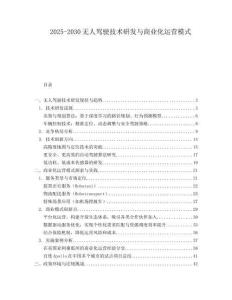 2025-2030無人駕駛技術(shù)研發(fā)與商業(yè)化運(yùn)營模式