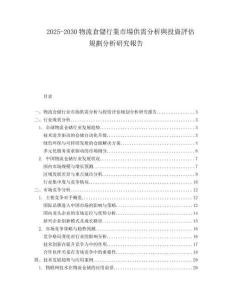 2025-2030物流倉儲行業(yè)市場供需分析與投資評估規(guī)劃分析研究報告