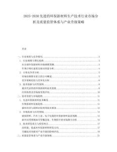 2025-2030先進(jìn)的環(huán)保新材料生產(chǎn)技術(shù)行業(yè)市場分析及質(zhì)量監(jiān)管體系與產(chǎn)業(yè)升級策略