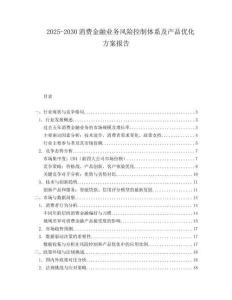 2025-2030消費金融業(yè)務(wù)風(fēng)險控制體系及產(chǎn)品優(yōu)化方案報告