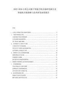 2025-2030小米公司旗下智能手機(jī)市場(chǎng)研究報(bào)告及智能機(jī)市場(chǎng)策略與技術(shù)研發(fā)深度報(bào)告