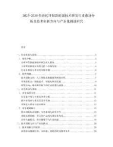 2025-2030先進(jìn)的環(huán)保新能源技術(shù)研發(fā)行業(yè)市場(chǎng)分析及技術(shù)創(chuàng)新方向與產(chǎn)業(yè)化挑戰(zhàn)研究
