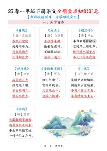 一年級（下）語文全冊重點知識匯總