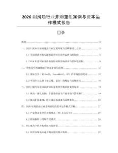 2026潤滑油行業(yè)并購重組案例與資本運作模式報告