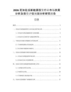 2026尼加拉瓜新能源投資行業市場供需分析及投資評估規劃分析研究報告