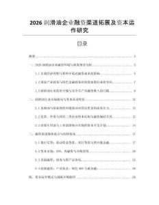 2026潤滑油企業(yè)融資渠道拓展及資本運作研究