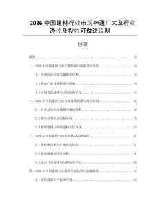2026中國建材行業市場神通廣大及行業透過及投資可做法說明