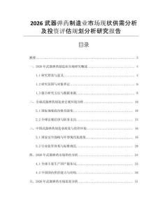 2026武器彈藥制造業市場現狀供需分析及投資評估規劃分析研究報告
