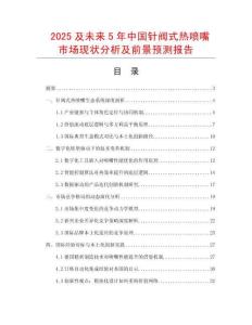 2025及未來5年中國針閥式熱噴嘴市場現狀分析及前景預測報告