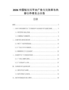 2026中國短視頻平臺廣告變現效率與內容創作者生態報告
