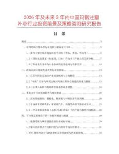 2026年及未來5年內(nèi)中國瑪鋼注塑補芯行業(yè)投資前景及策略咨詢研究報告