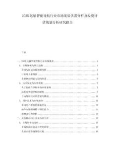 2025運輸智能導航行業市場現狀供需分析及投資評估規劃分析研究報告
