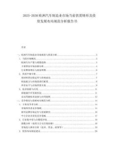 2025-2030歐洲汽車制造業市場當前供需情形及投資發展布局規范分析報告書