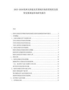 2025-2030歐洲太陽能光伏領域市場供需現狀及投資發展規劃咨詢研究報告