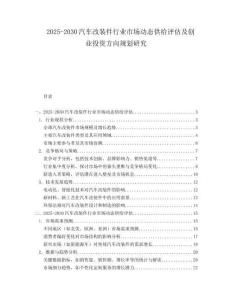2025-2030汽車改裝件行業(yè)市場動態(tài)供給評估及創(chuàng)業(yè)投資方向規(guī)劃研究