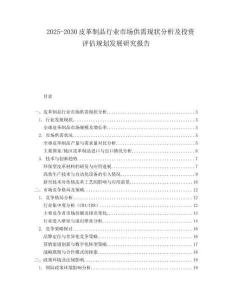 2025-2030皮革制品行業市場供需現狀分析及投資評估規劃發展研究報告