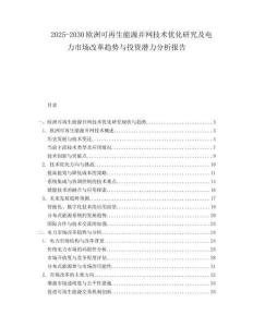 2025-2030歐洲可再生能源并網技術優化研究及電力市場改革趨勢與投資潛力分析報告