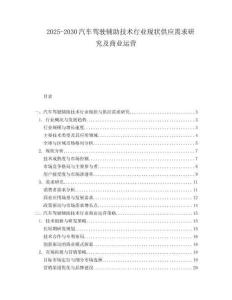 2025-2030汽車駕駛輔助技術行業現狀供應需求研究及商業運營