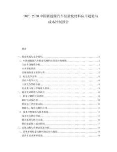 2025-2030中國新能源汽車輕量化材料應用趨勢與成本控制報告