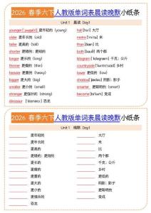 2026六下英語晨讀晚默小紙條（人教版pep）