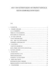 2025-2030家用廚具洗滌行業市場供需當前狀況及投資布局策略規劃分析研究報告