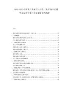2025-2030中國廢舊金屬壓塊回收行業市場深度調研及投資前景與投資策略研究報告