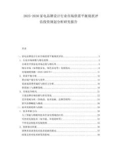 2025-2030家電品牌設計行業市場供需平衡現狀評估投資規劃分析研究報告