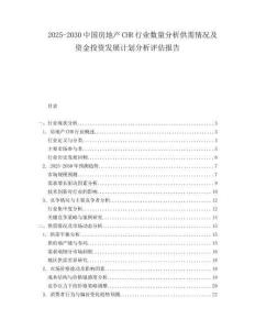 2025-2030中国房地产CHR行业数量分析供需情况及资金投资发展计划分析评估报告