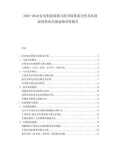 2025-2030家電制造領域當前市場供需分析及其商業投資布局規劃指導性報告