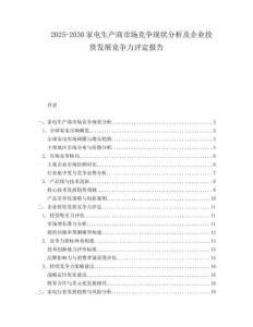 2025-2030家電生產商市場競爭現狀分析及企業投資發展競爭力評定報告