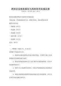 跨國(guó)企業(yè)稅務(wù)籌劃與風(fēng)險(xiǎn)防范實(shí)操試卷