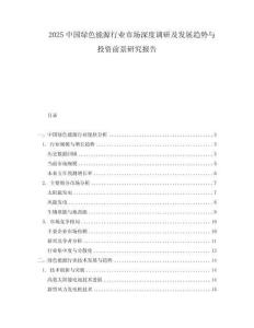2025中国绿色能源行业市场深度调研及发展趋势与投资前景研究报告