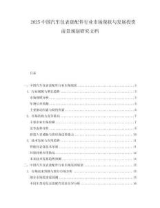 2025中國汽車儀表盤配件行業市場現狀與發展投資前景規劃研究文檔
