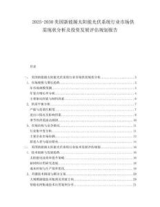 2025-2030美国新能源太阳能光伏系统行业市场供需现状分析及投资发展评估规划报告