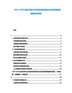 2025-2030娛樂影視行業風險投資發展分析及投資融資策略研究報告