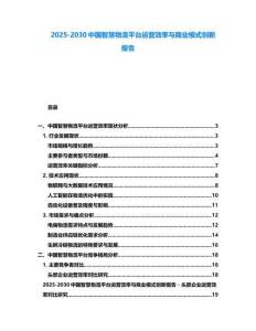 2025-2030中國智慧物流平臺運營效率與商業模式創新報告