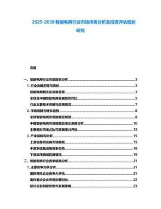 2025-2030智能電網行業市場供需分析及投資評估規劃研究