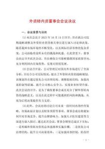 外資轉(zhuǎn)內(nèi)資董事會會議決議